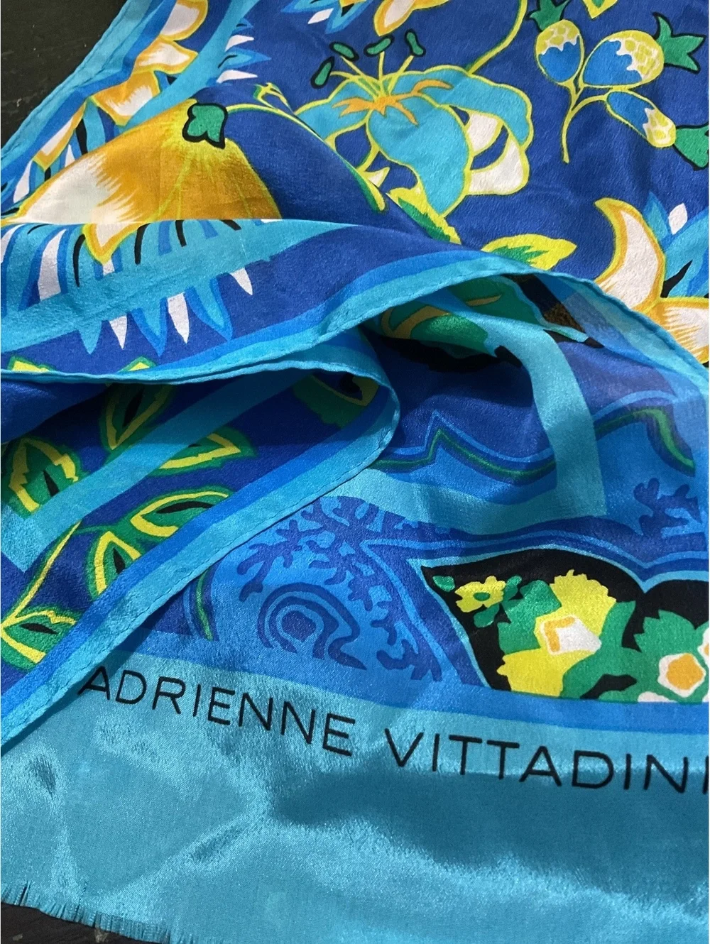 Adrienne Vittadini Blue Floral Long Silk Scarf